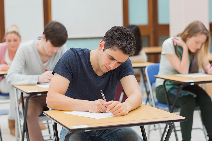 Students taking a test in a classroom in Marietta